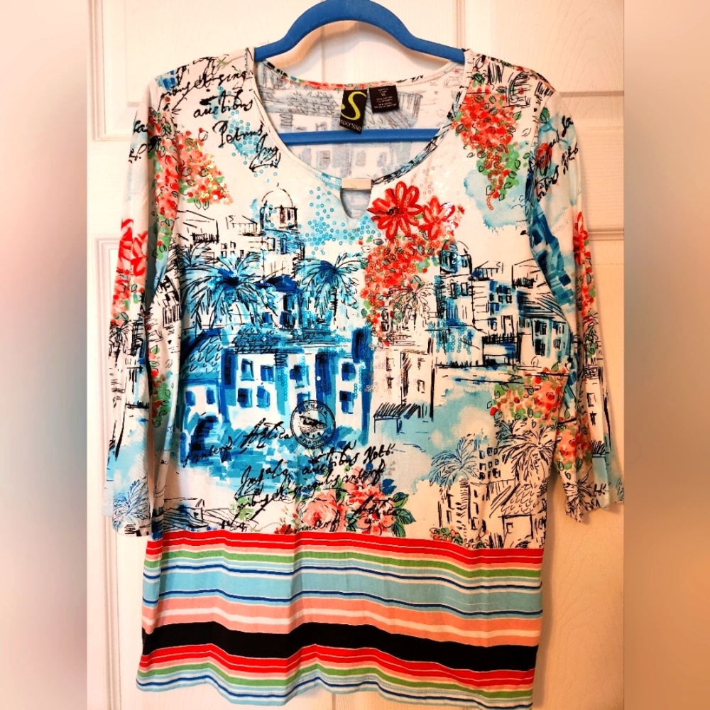 Spartelle scenic Print Women's Top - Multicolor, sz XL